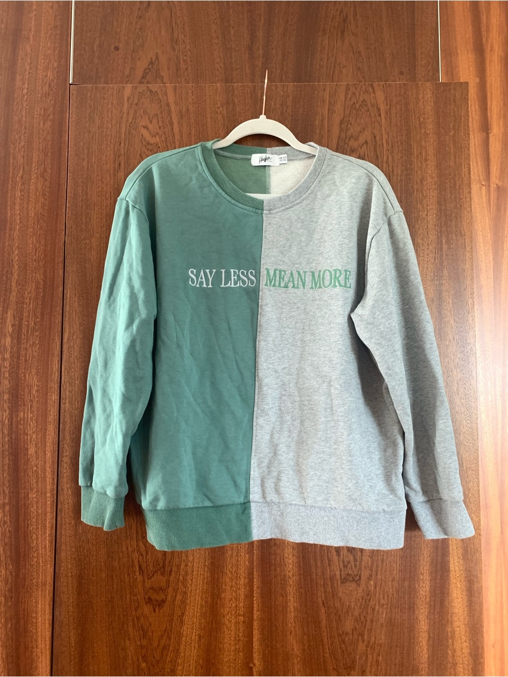Mayfair the label Crewneck Sweatshirt in Green and Gray  SAY LESS MEAN MORE